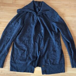 LIKE NEW! Talbots Gray Merino Wool Funnel Neck Cardigan Sweater Pockets Sz M